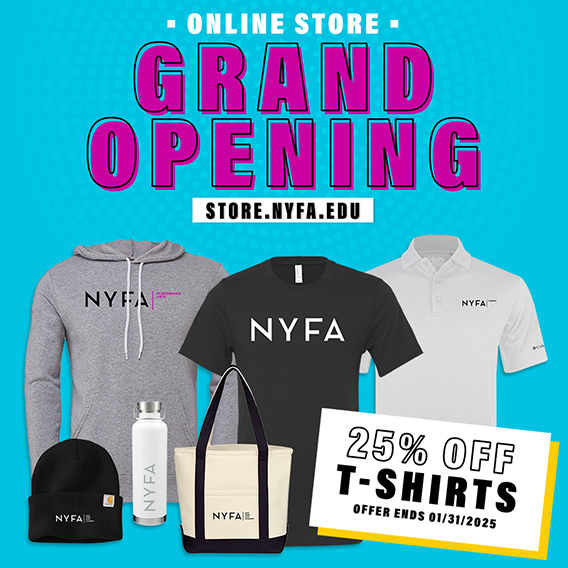 Image of NYFA T-Shirts anniuncun the New NYFA Store Grand Opening and a 25% off T-Shirts discount